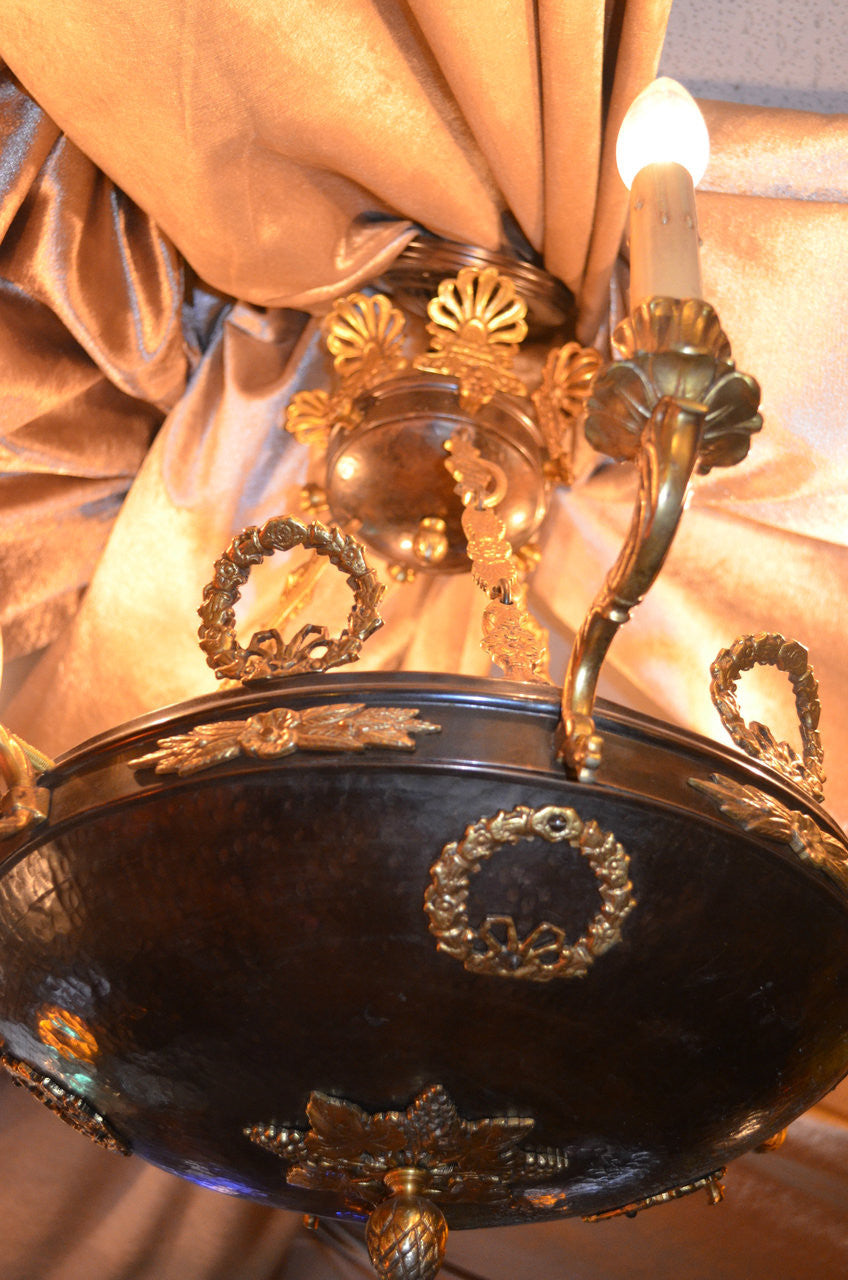 Elevate Your Décor with the Splendor of the Antique Empire Revival Ornate Laurel Wreath 6 Arm Chandelier