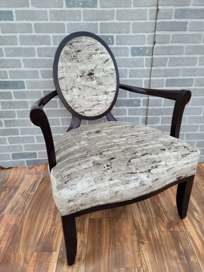 Restoring Elegance: The Vintage Barbara Barry Oval Back X-Frame Armchair for Baker Newly Upholstered