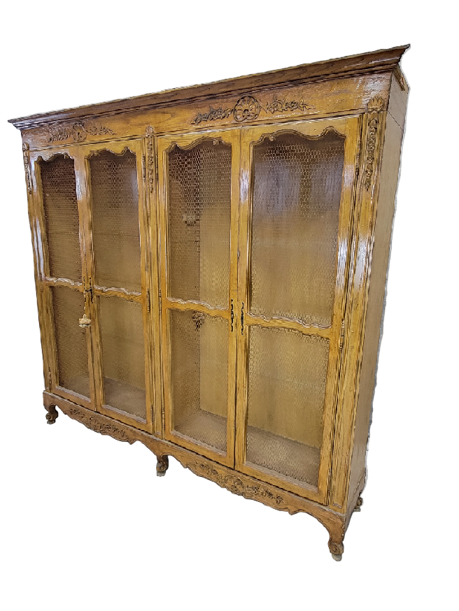 Antique French Country Chicken Wire Paneled Bookcase