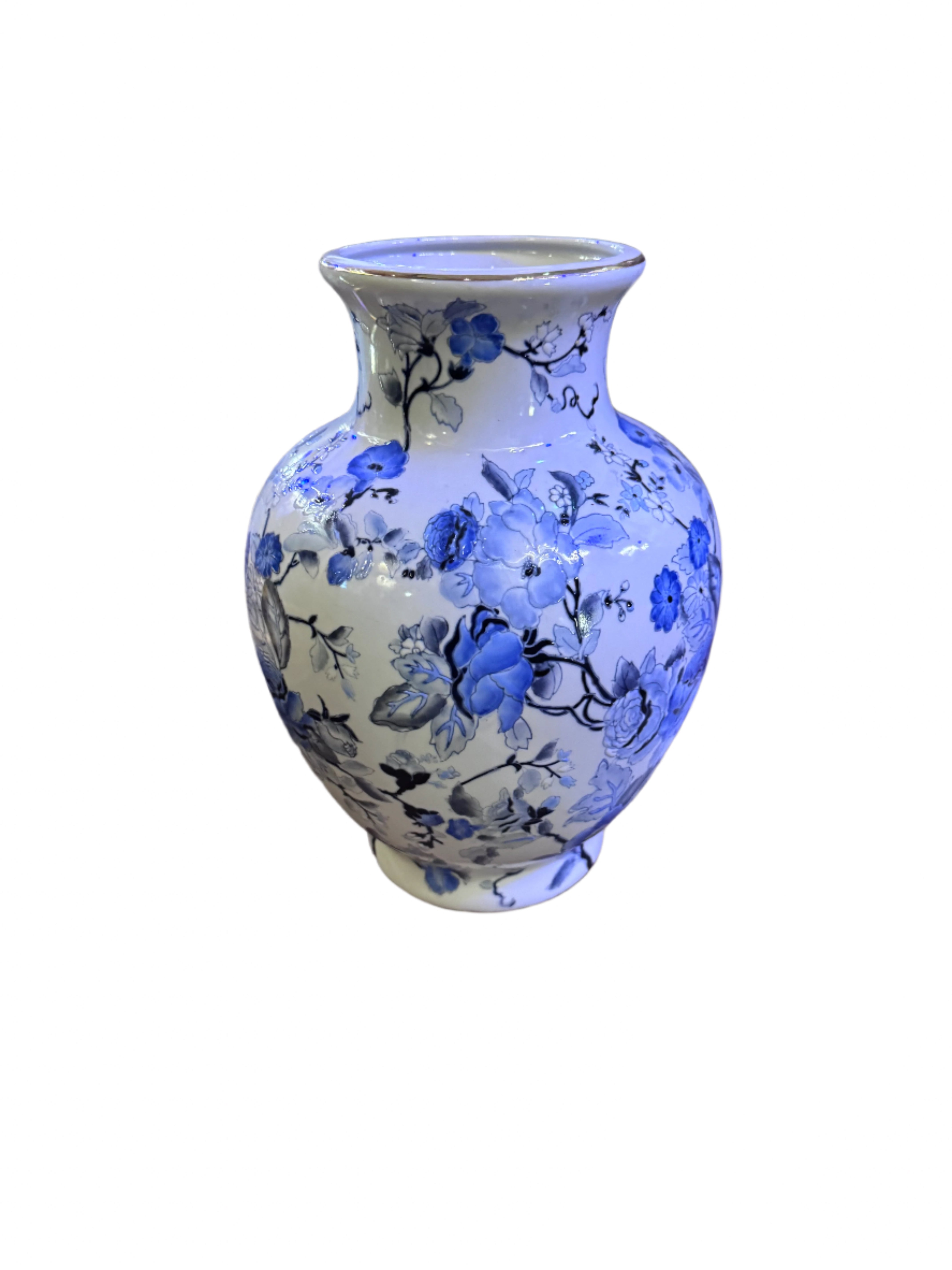 Vintage Chinese Blue and White Floral Vase