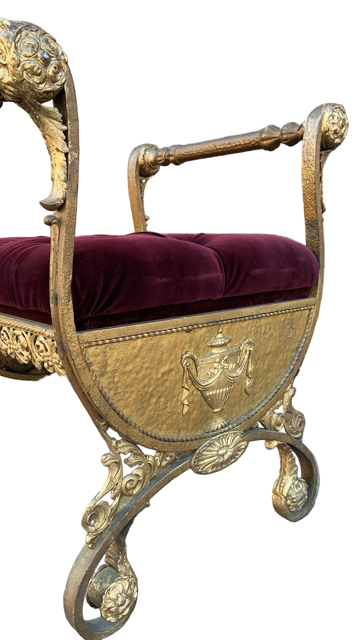 Antique Italian Renaissance Ornate Tufted Gild Bench Newly Reupholstered
