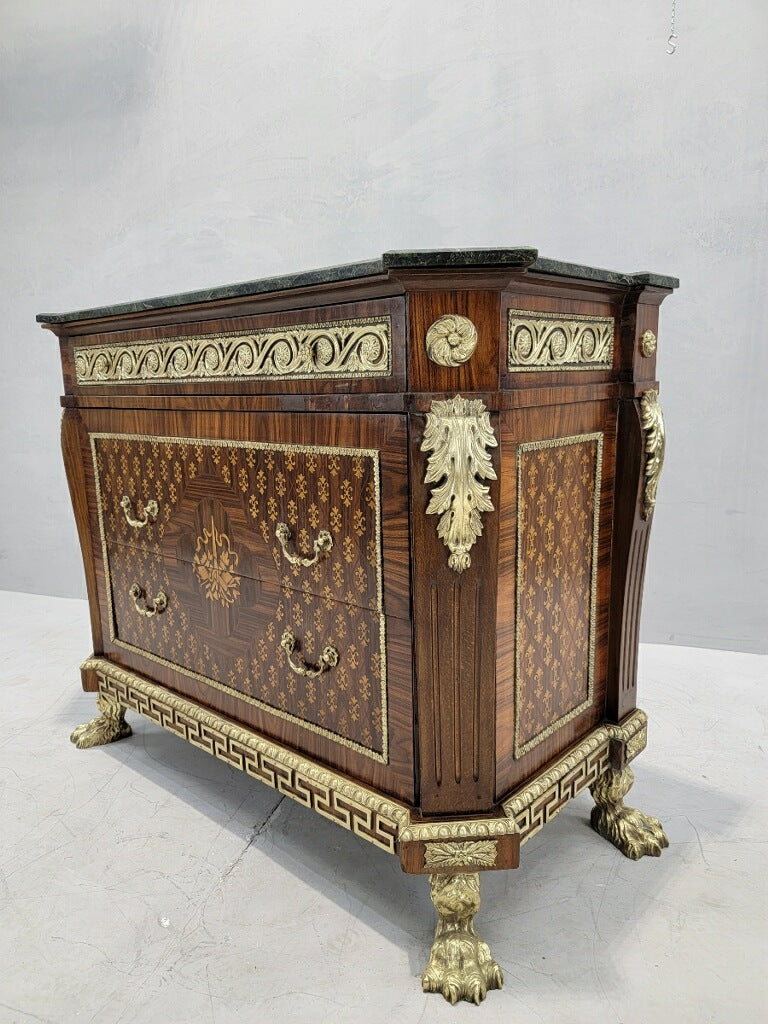 Antique French Empire Style Marquetry Inlay Chest Commode