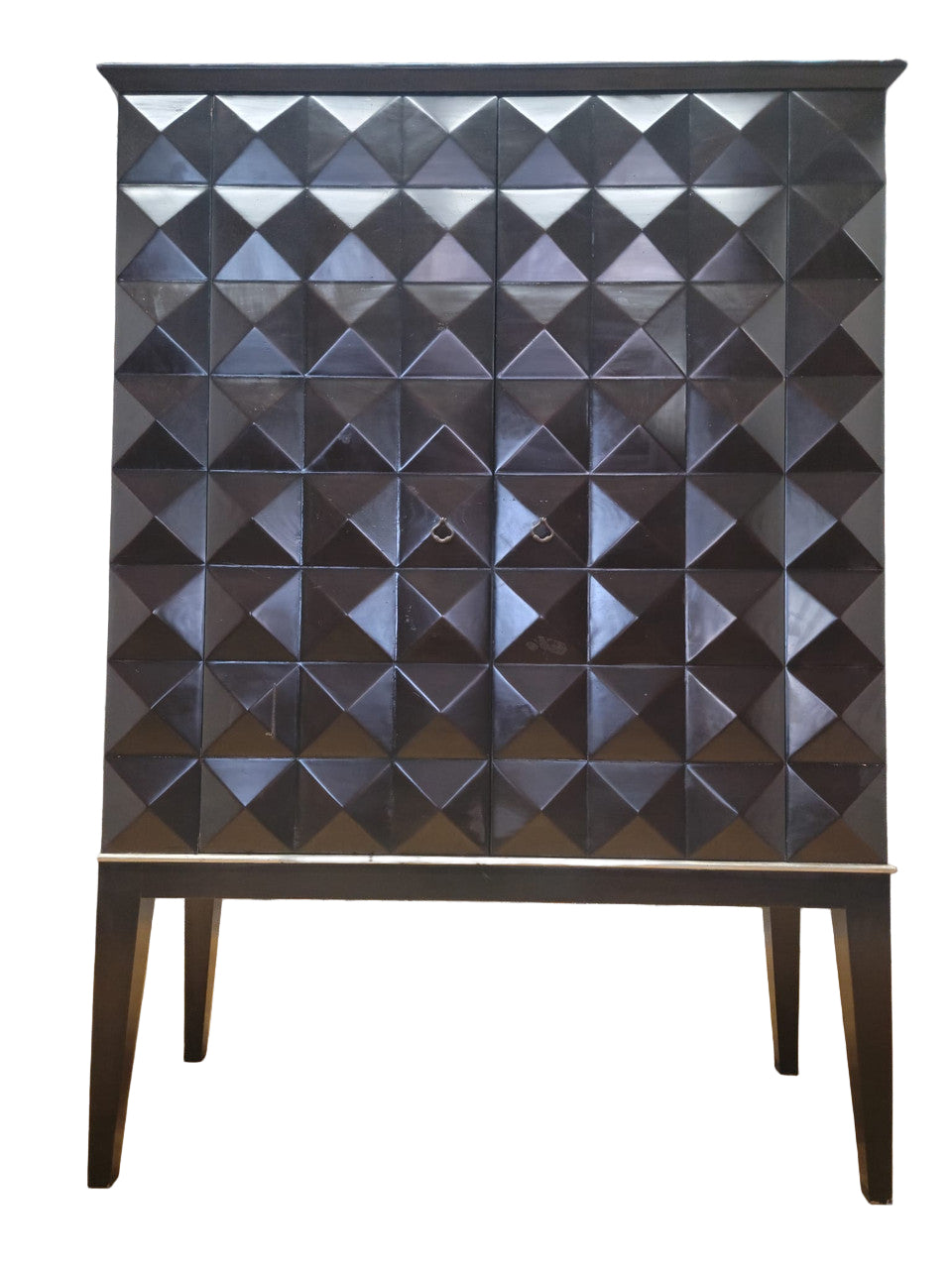 Mid Century Modern Handmade Walnut Cabinet with Geo Diamond Texture
