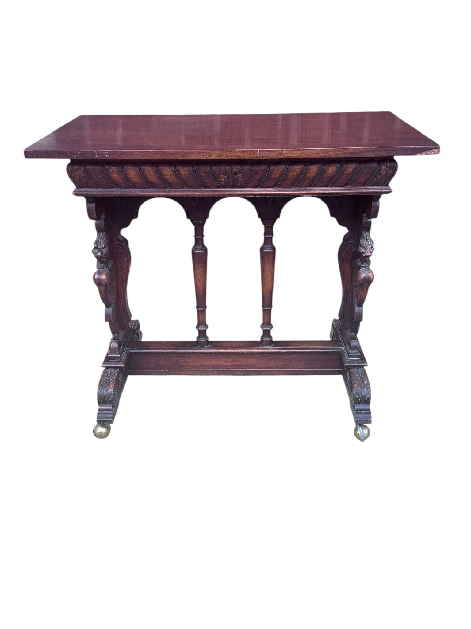 Antique Italian Renaissance Revival Carved Ornate Figural Console Table