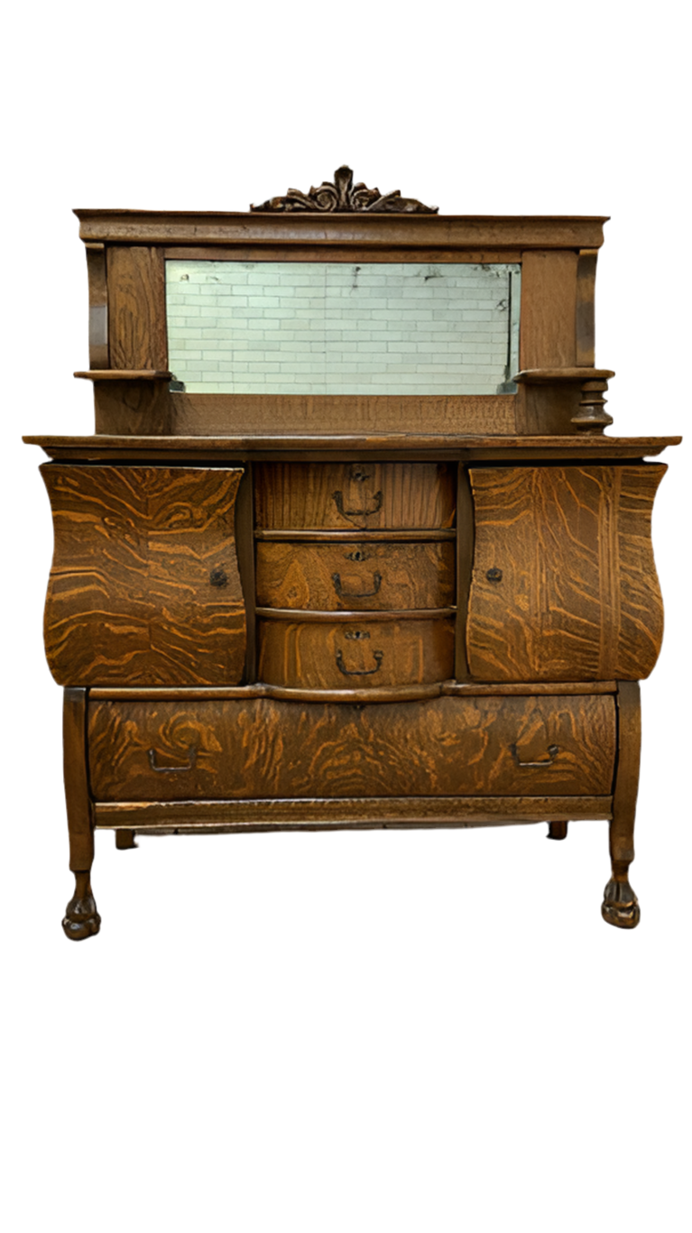 Antique Empire Antique Quarter Sawn Oak Buffet Cabinet with Mirror