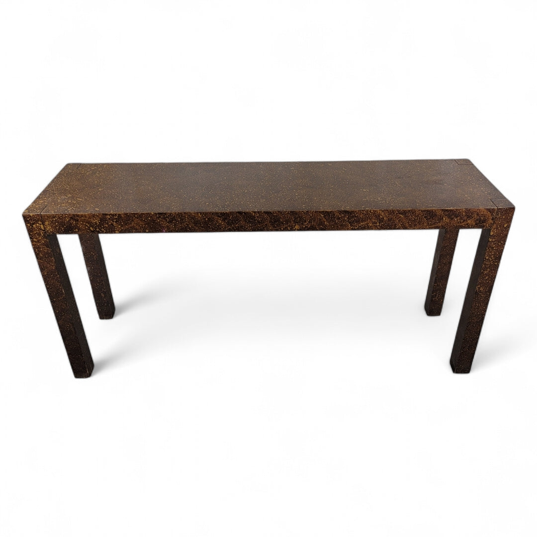 Mid Century Modern Milo Baughman Style Faux Tortoise Drip Glaze Parsons Sofa/Console Table