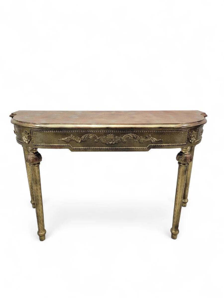 Vintage French Louis XVI Style Gold Gilt Demilune Console Table