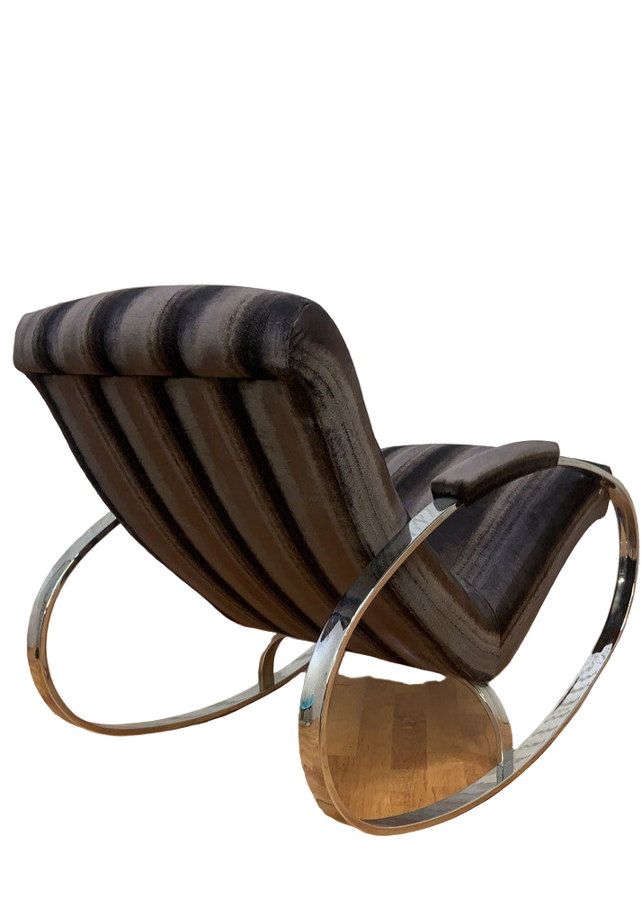 Mid Century Modern Chrome Rocking Chair by Guido Faleschini Newly Reupholstered