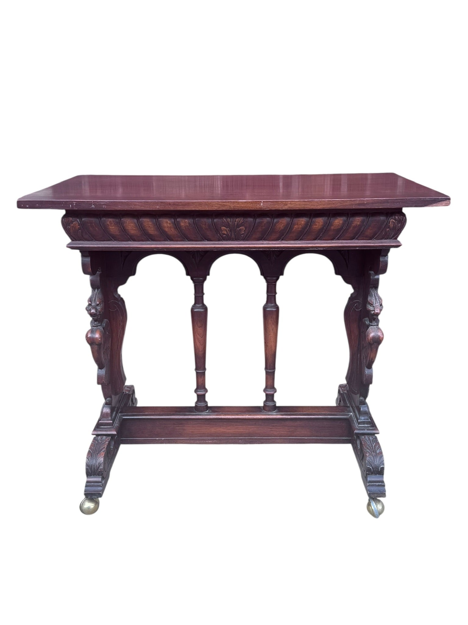 Antique Italian Renaissance Revival Carved Ornate Figural Console Table