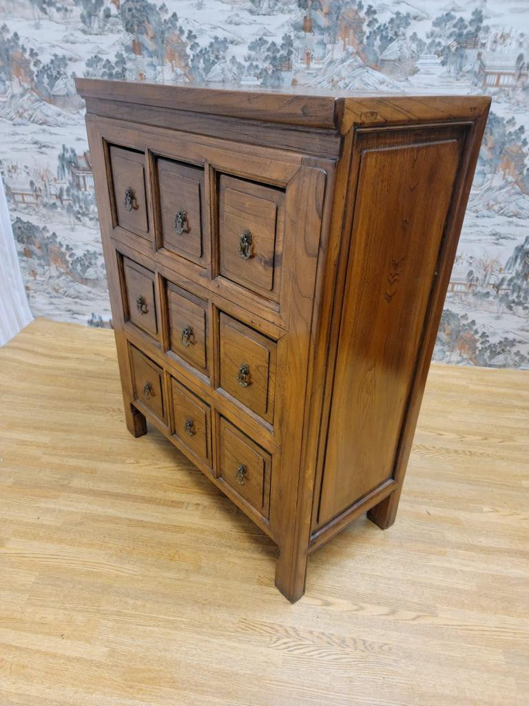 Antique Chinese Shanxi Province Solid Elmwood 9-Drawer Apothecary Medicine Chest