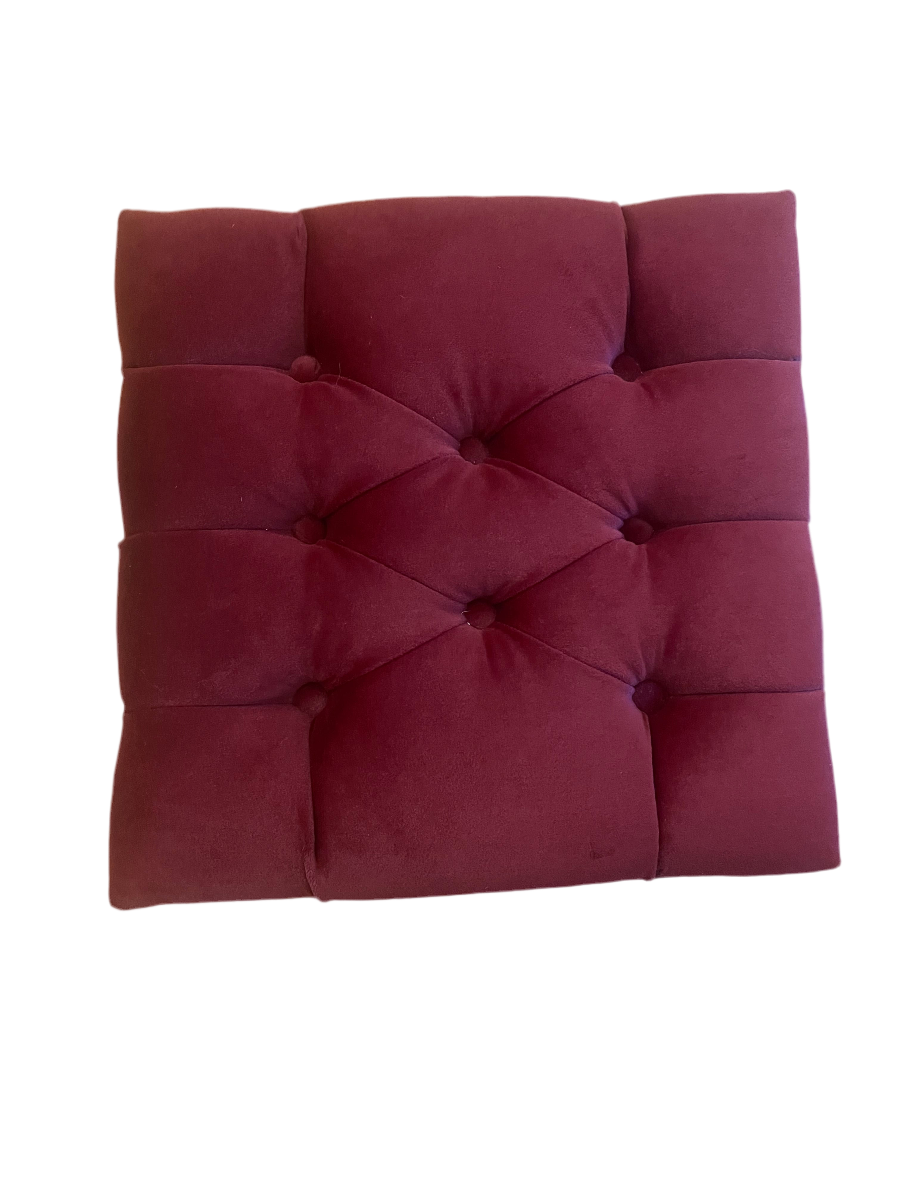 Antique Tufted Ottoman Newly Reupholstered in Burgundy Velvet