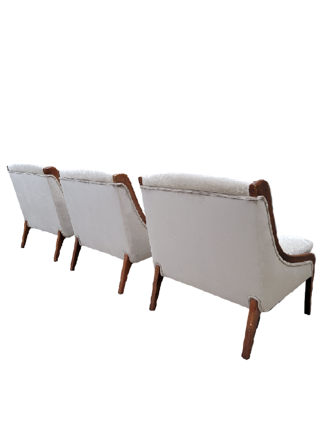 Mid Century Modern Ben Seibel Slipper Chairs Set Newly Reupholstered in Velvet - 3 Piece Set