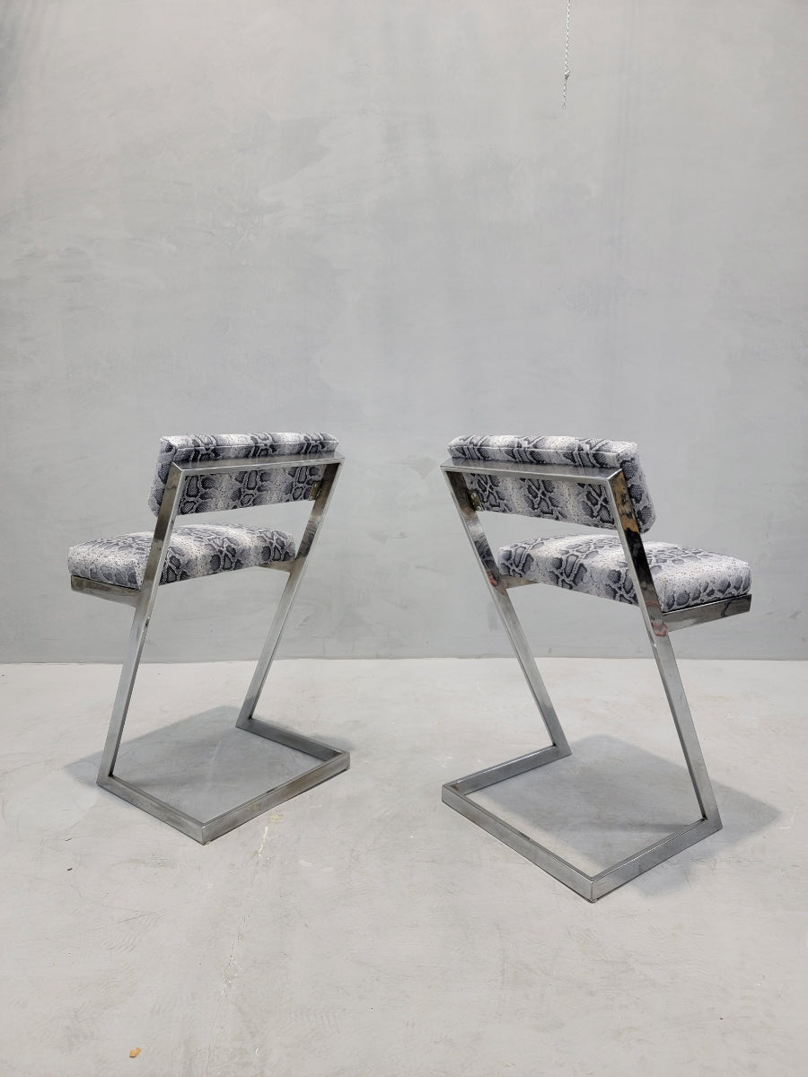 Mid Century Modern Milo Baughman DIA Style Chrome Z Flat-Bar Cantilevered Chairs Newly Reupholstered in Leather- Pair