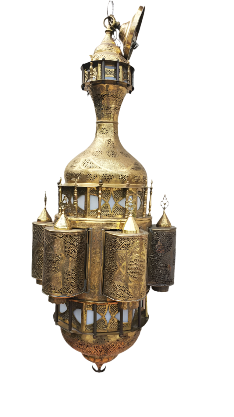 Antique Large Moorish Style Pierced Brass Chandelier