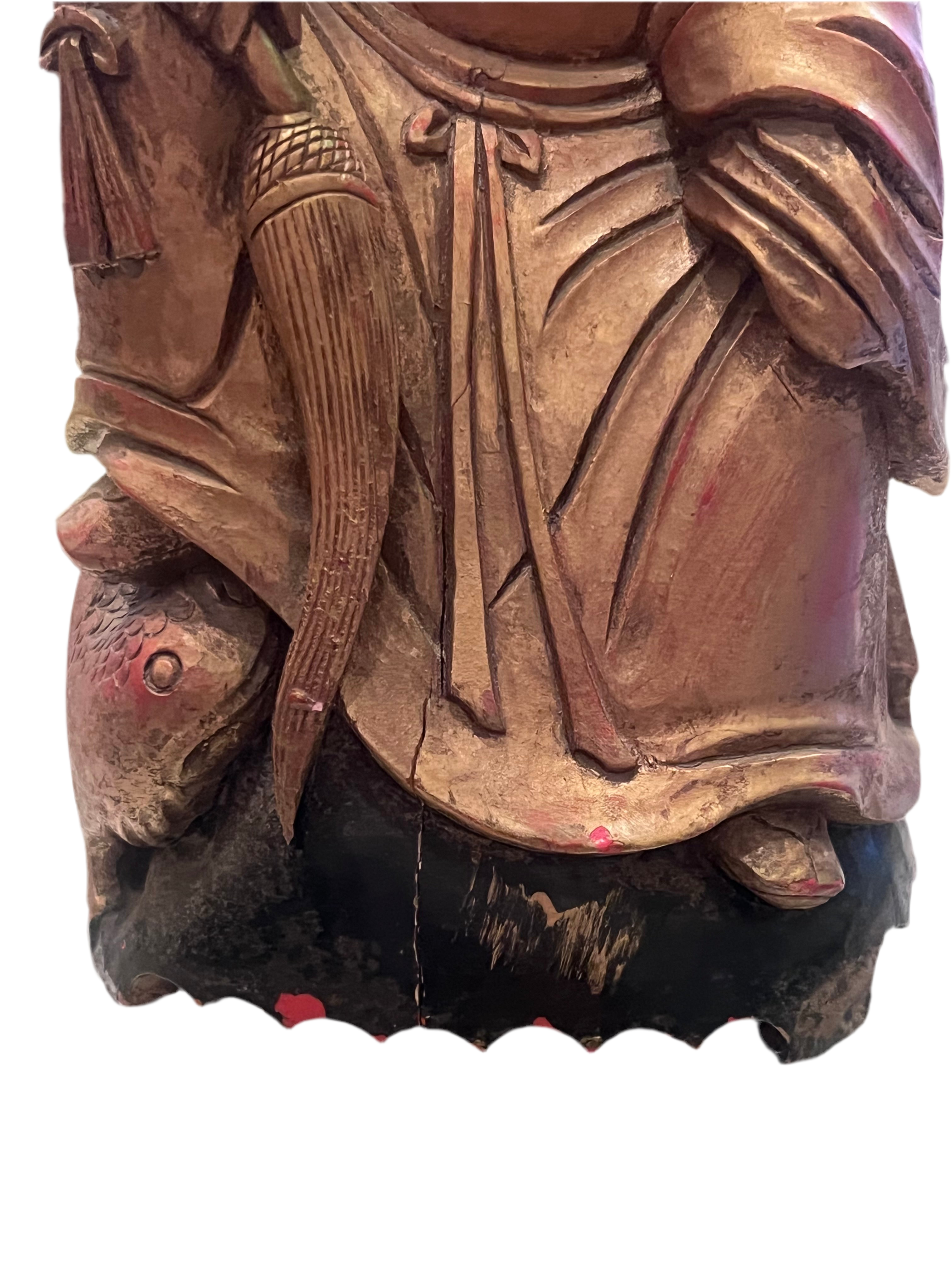 Antique Chinese Wood Hand Carved Monk Figurine