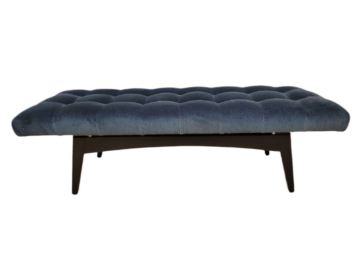 Mid Century Modern Gio Ponti Style Biscuit Tufted Floating Bench in Charcoal Velvet