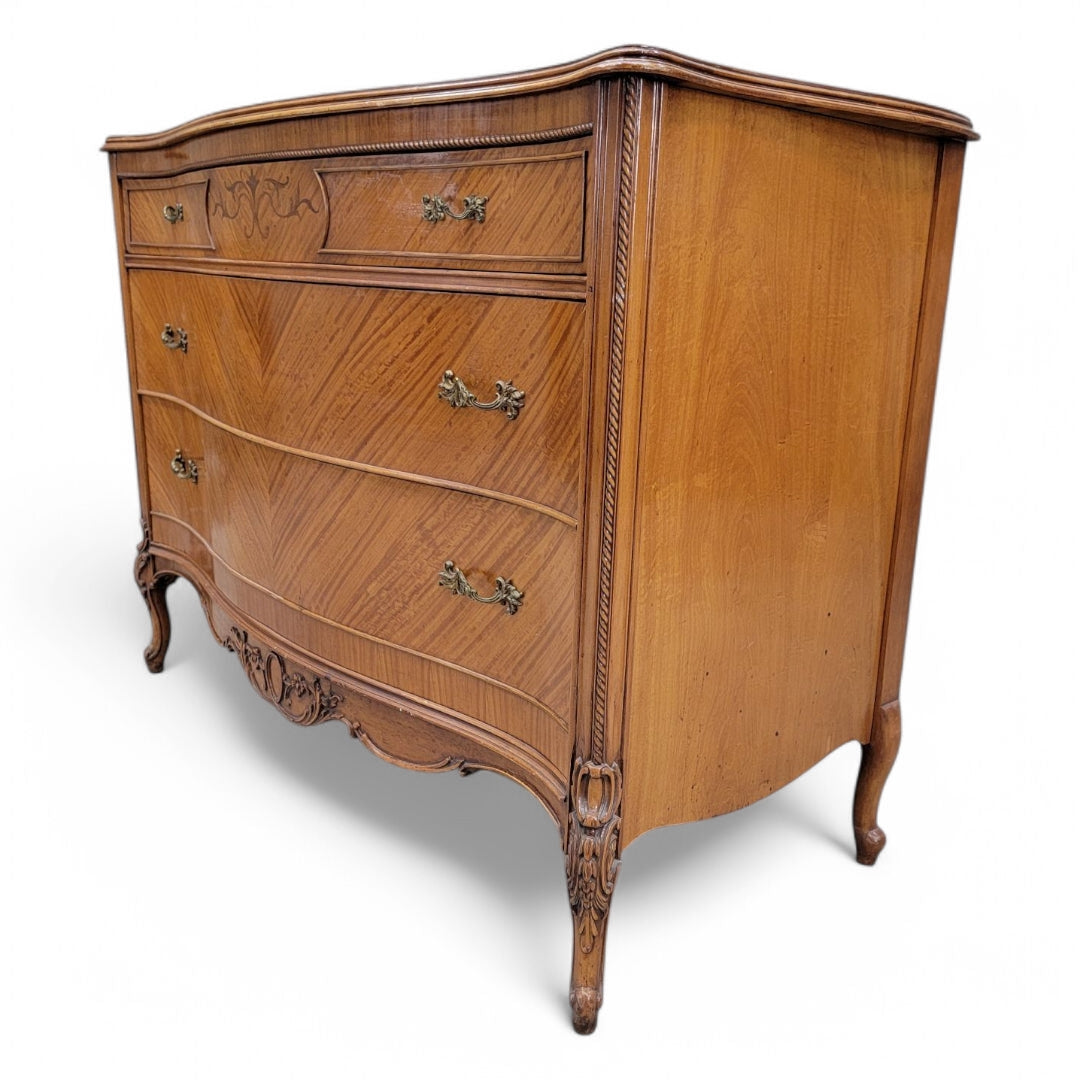Antique French Provincial French Mahogany Inlaid Marquetry Chest of Drawers