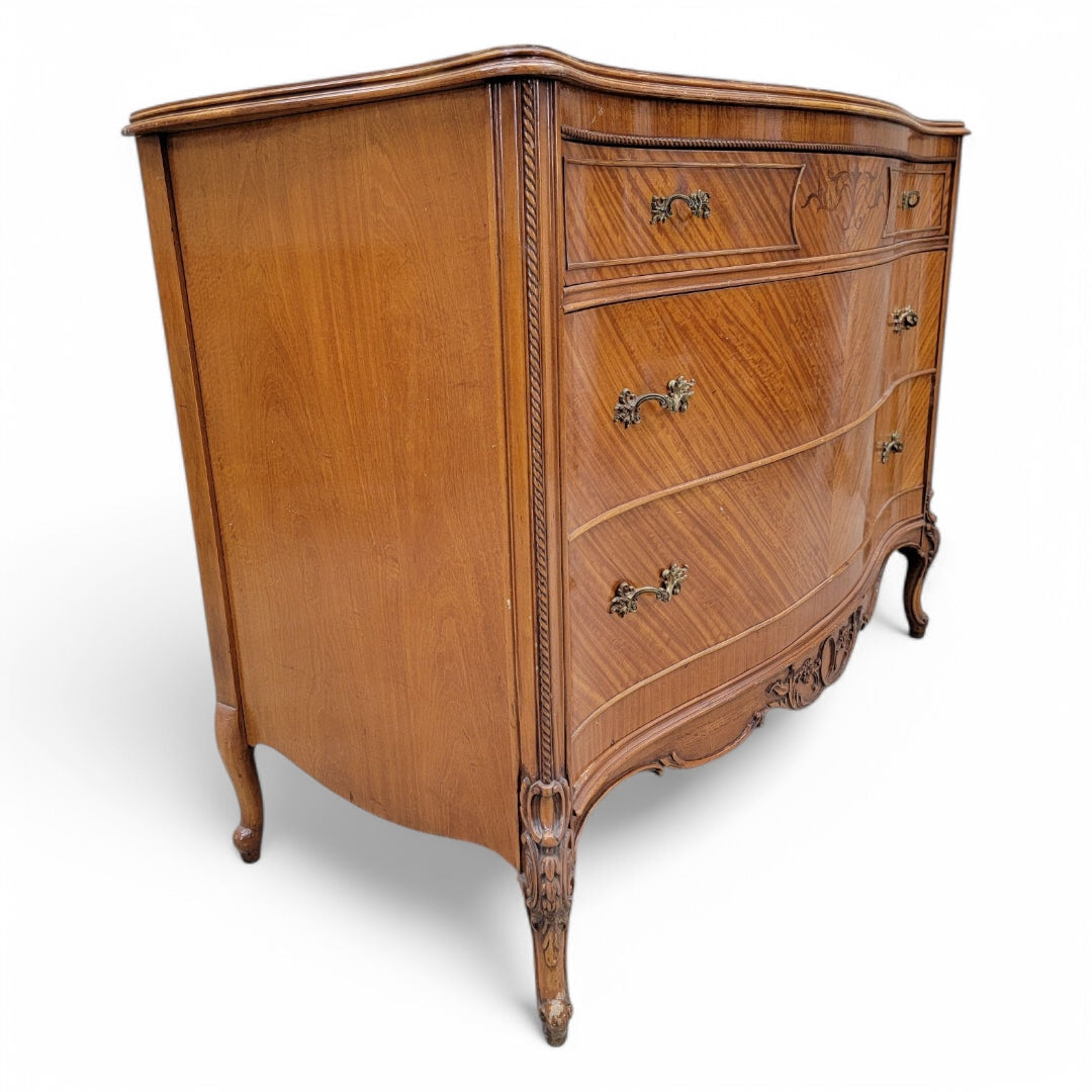 Antique French Provincial French Mahogany Inlaid Marquetry Chest of Drawers