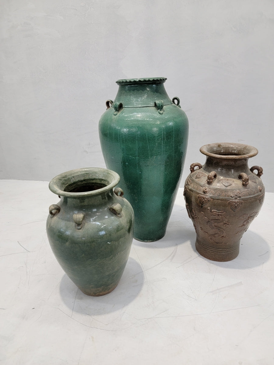 Antique Stoneware Small Green-Glazed Mataban Jar