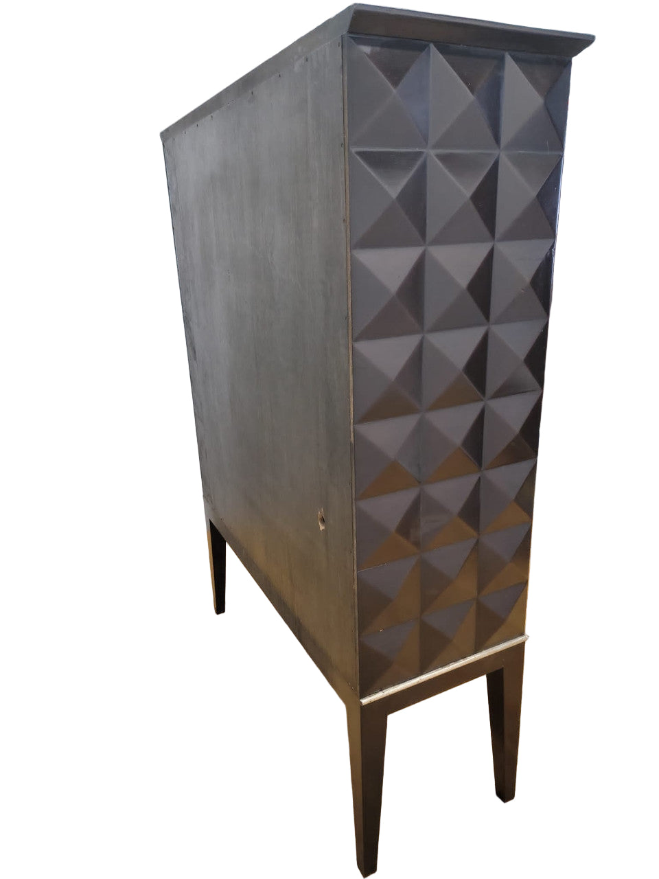 Mid Century Modern Handmade Walnut Cabinet with Geo Diamond Texture