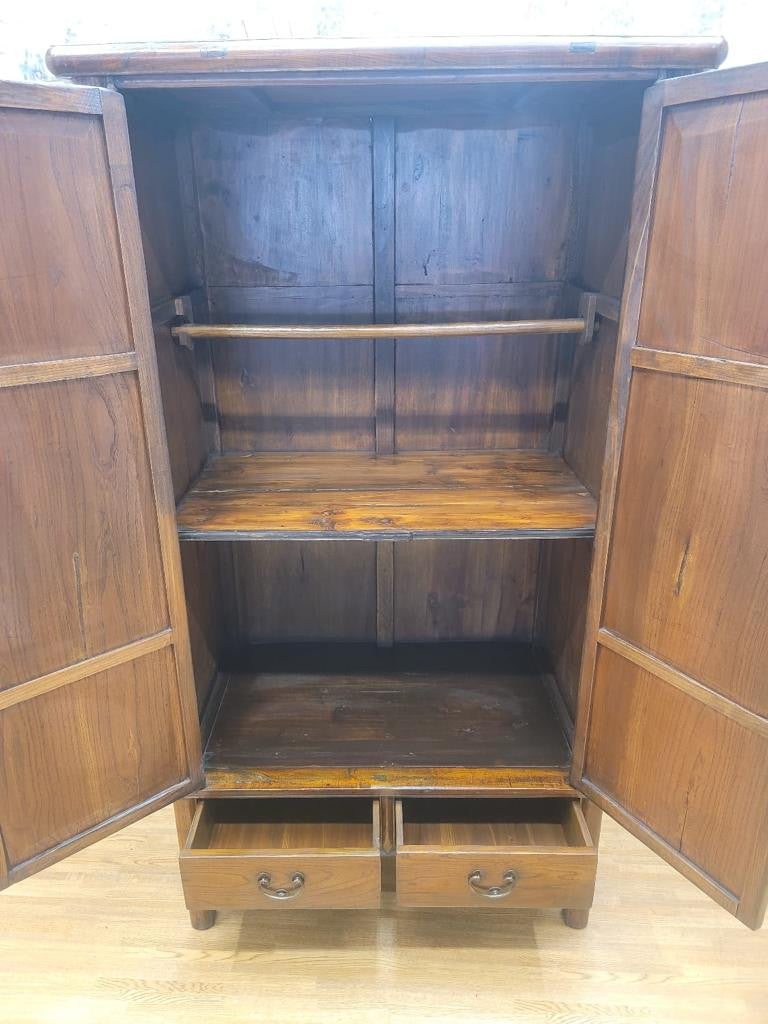 Antique Shanxi Province Tall 2 Drawer Elmwood Cabinet
