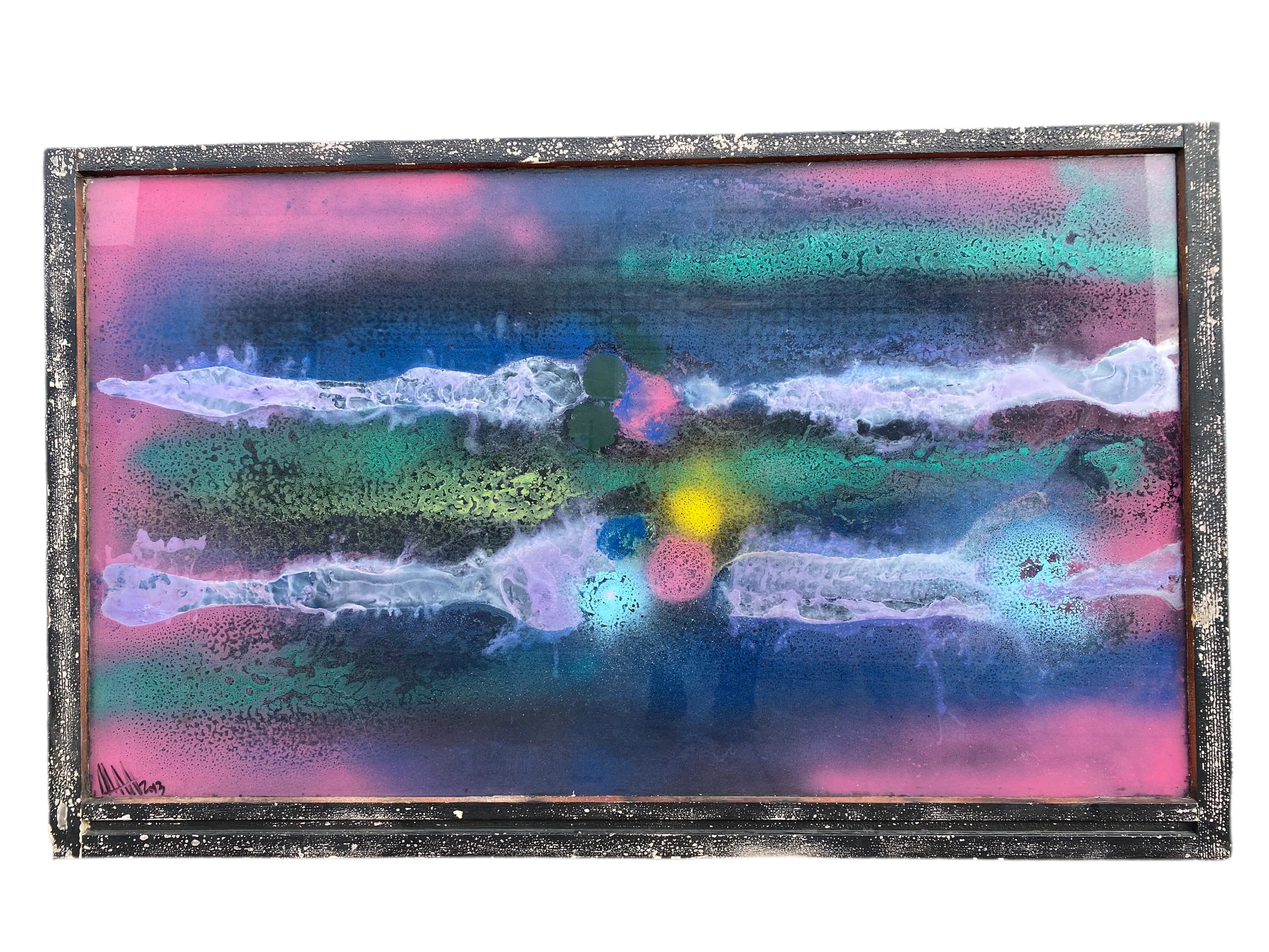 Vintage Abstract Mixed Media Glass Hanging Wall Art Signed by Mark Narens