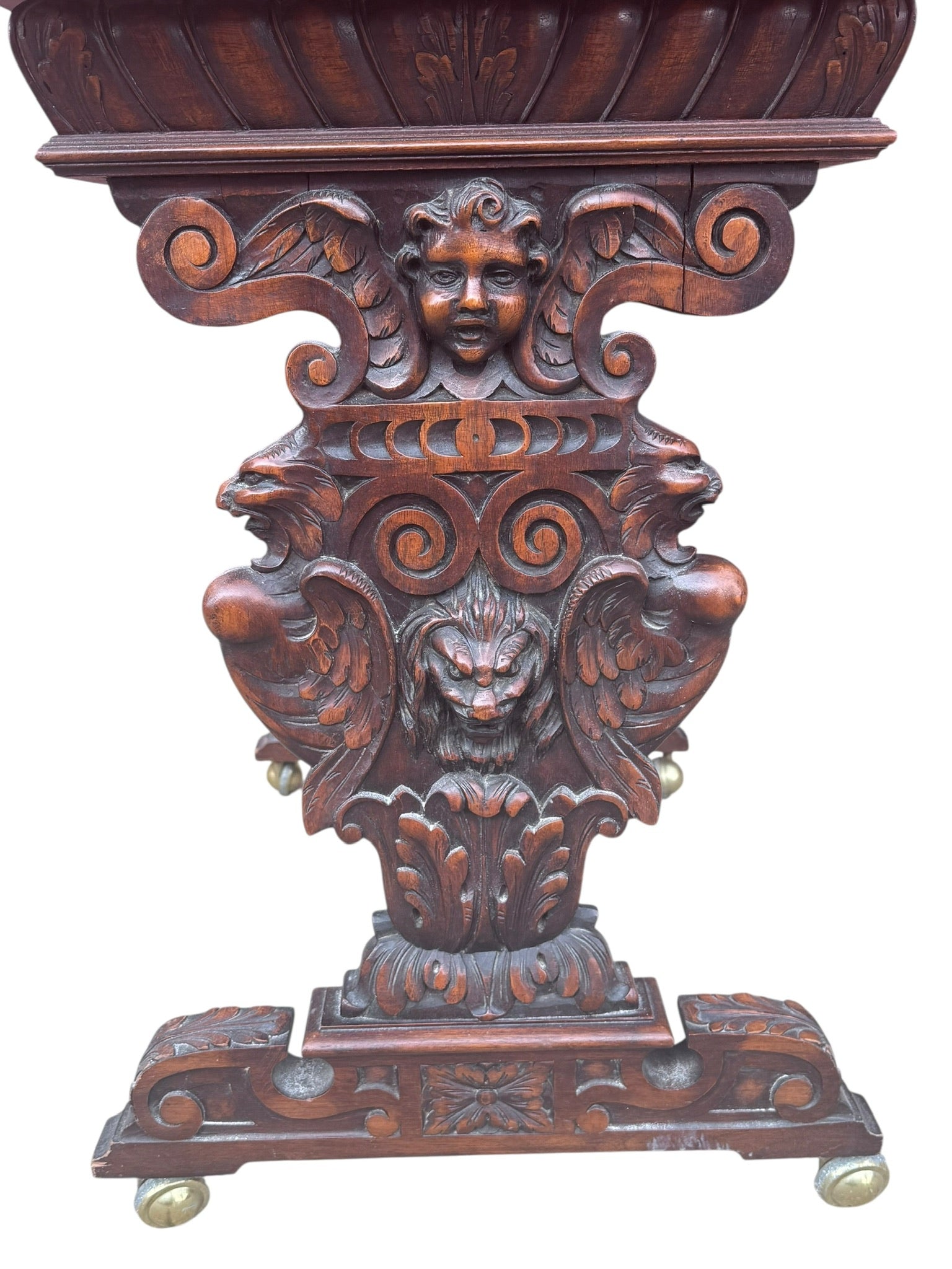 Antique Italian Renaissance Revival Carved Ornate Figural Console Table