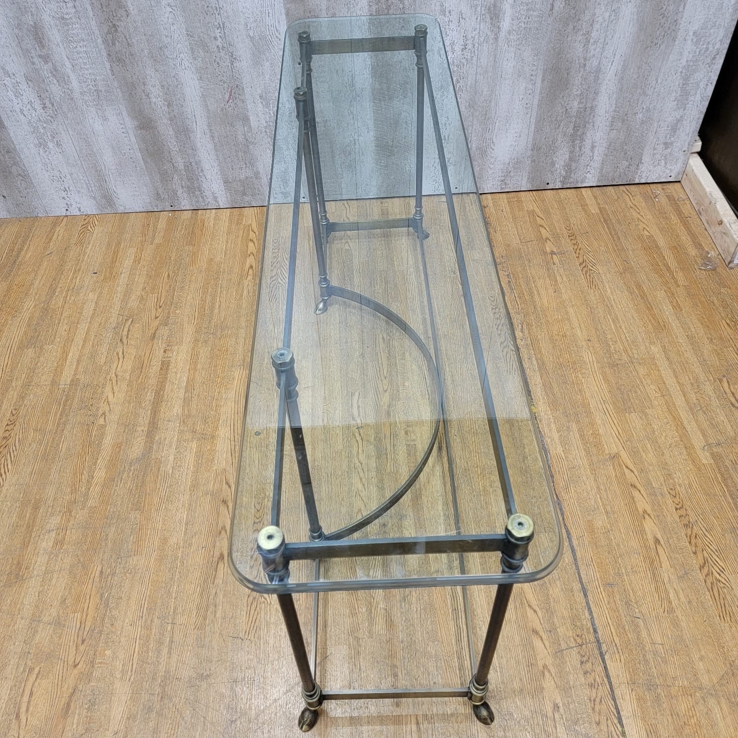 Hollywood Regency Maison Jansen LaBarge Style Brass Glass Top Console Table