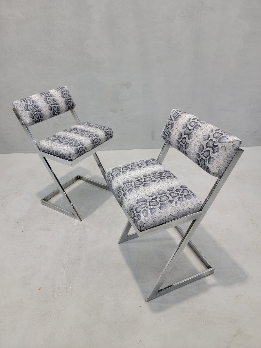 Mid Century Modern Milo Baughman DIA Style Chrome Z Flat-Bar Cantilevered Chairs Newly Reupholstered in Leather- Pair