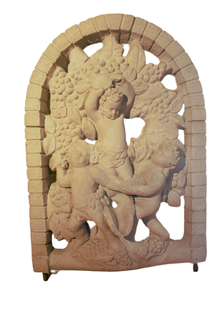 Antique Arched Cherub Wine Harvest Wall Plaque