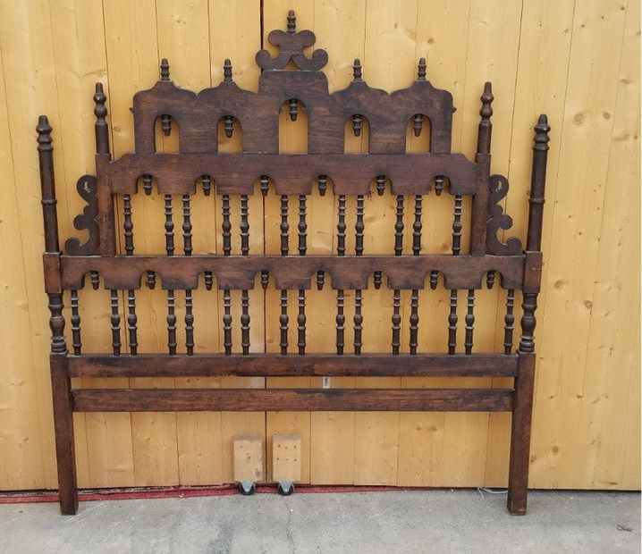 Vintage Pagoda Spanish Revival Spindle Carved Full Headboard