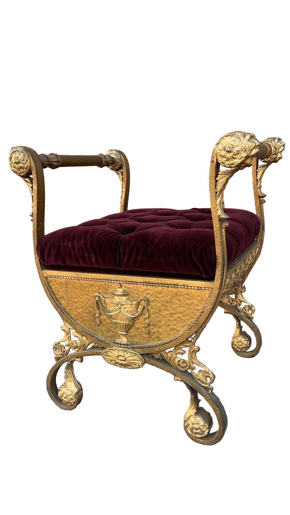 Antique Italian Renaissance Ornate Tufted Gild Bench Newly Reupholstered