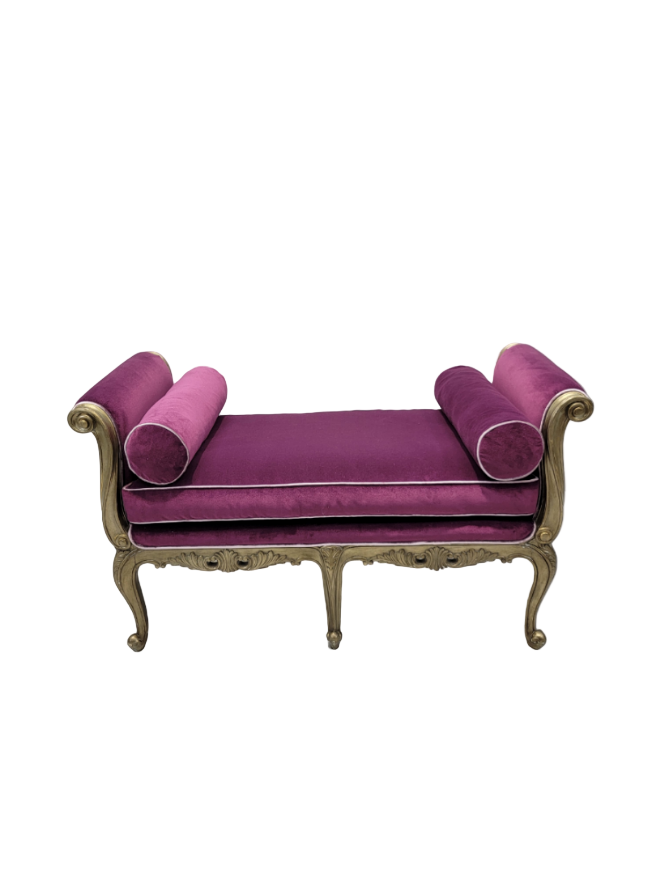 Vintage Marge Carson Carved Beauvais Bench Settee Newly Reupholstered in Velvet