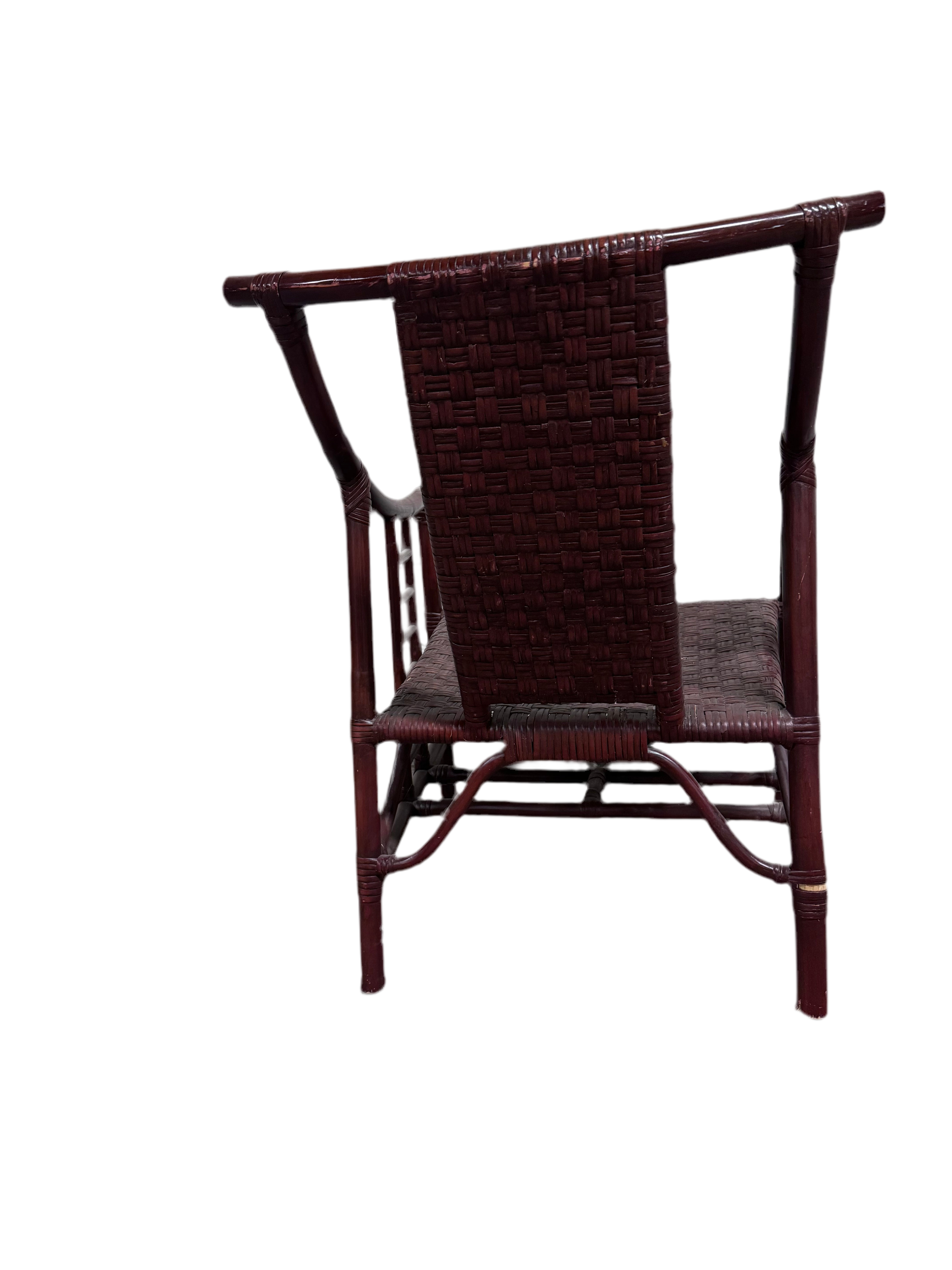 Hollywood Regency Tommi Parzinger Style Red Bamboo and Wicker Armchair