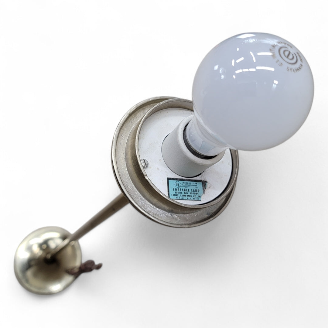 Mid Century Modern Laurel Brass Tulip Base with Milk-Glass Shade Mushroom Floor Lamps - Pair