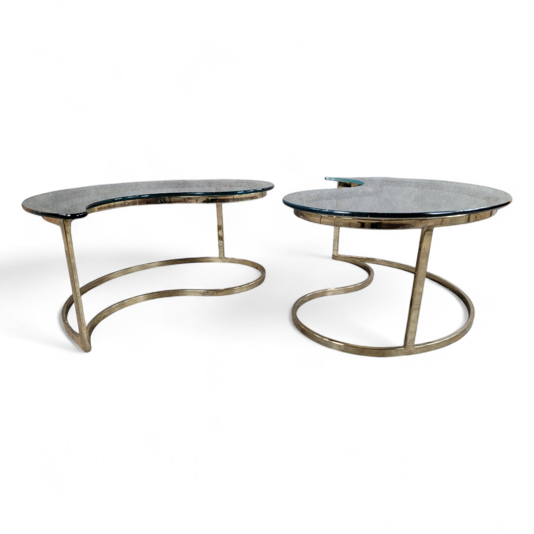 Mid Century Modern Milo Baughman Style Brass Tear Drop Ying/Yang Coffee/Side Tables for DIA