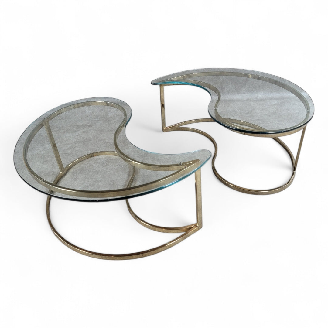 Mid Century Modern Milo Baughman Style Brass Tear Drop Ying/Yang Coffee/Side Tables for DIA