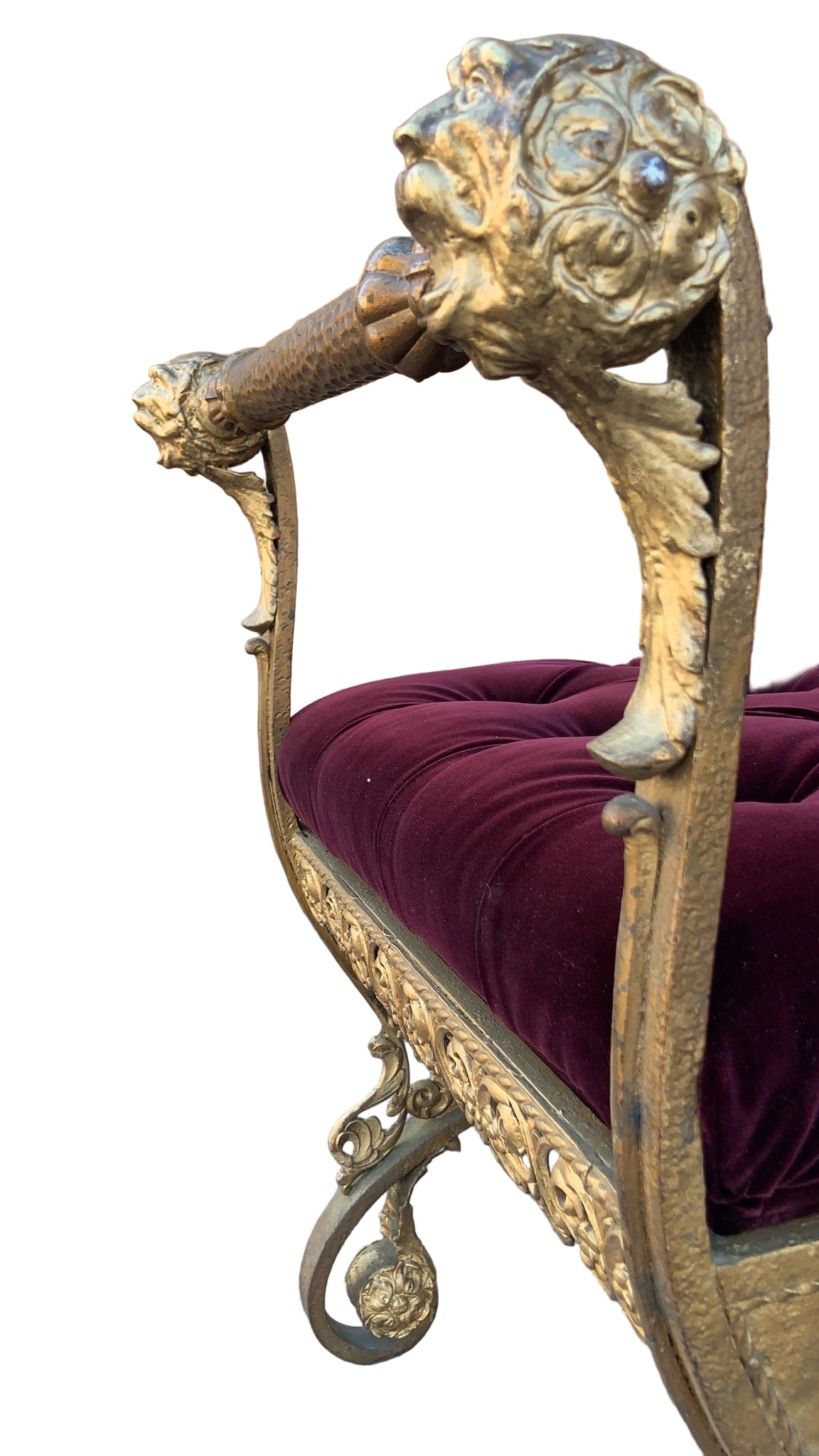 Antique Italian Renaissance Ornate Tufted Gild Bench Newly Reupholstered