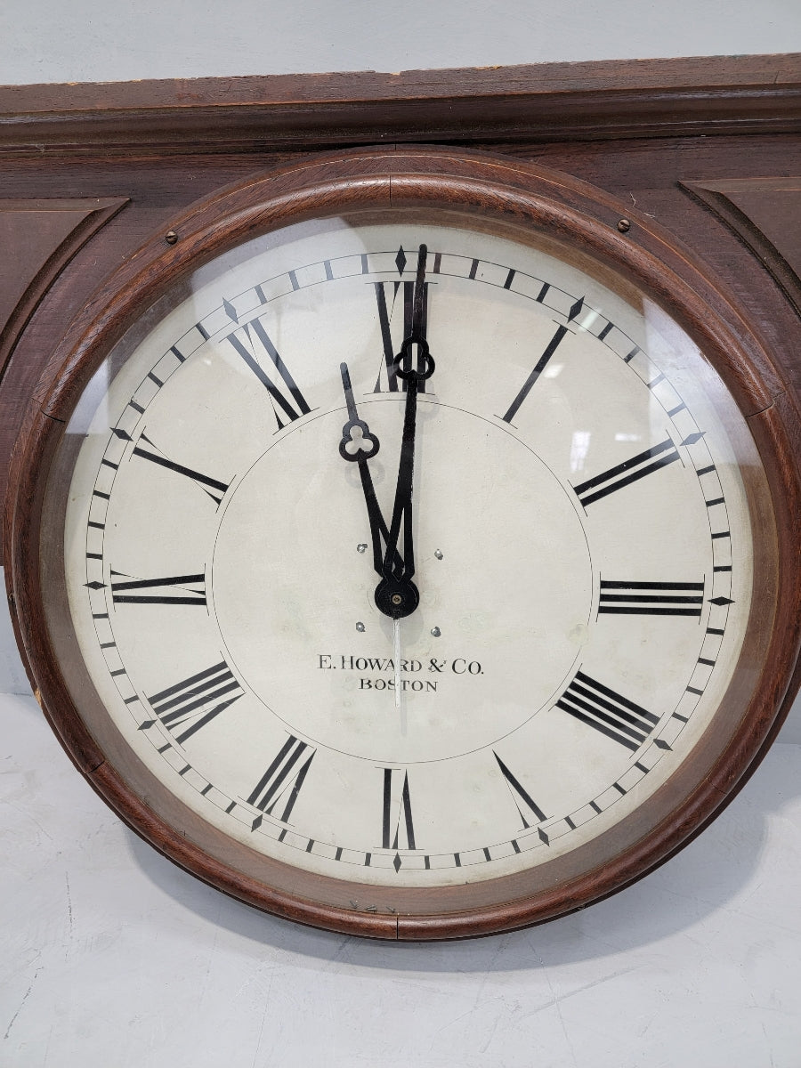 Antique Large E. Howard & Co. Oak Cased Double Sided Top Mount Bank Clock