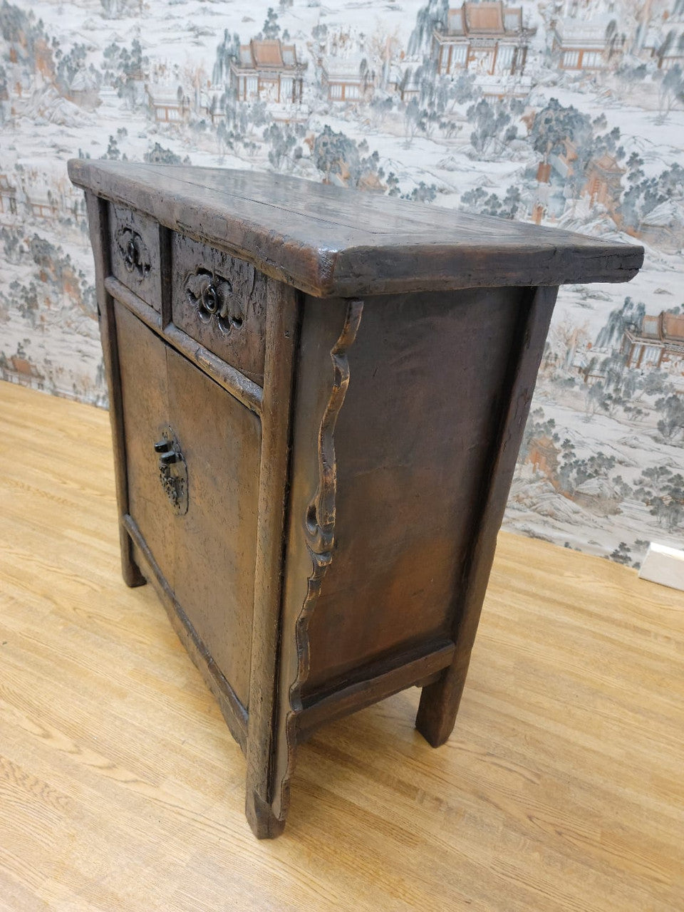 Antique Shanxi Province Small Winged Elmwood Cabinet