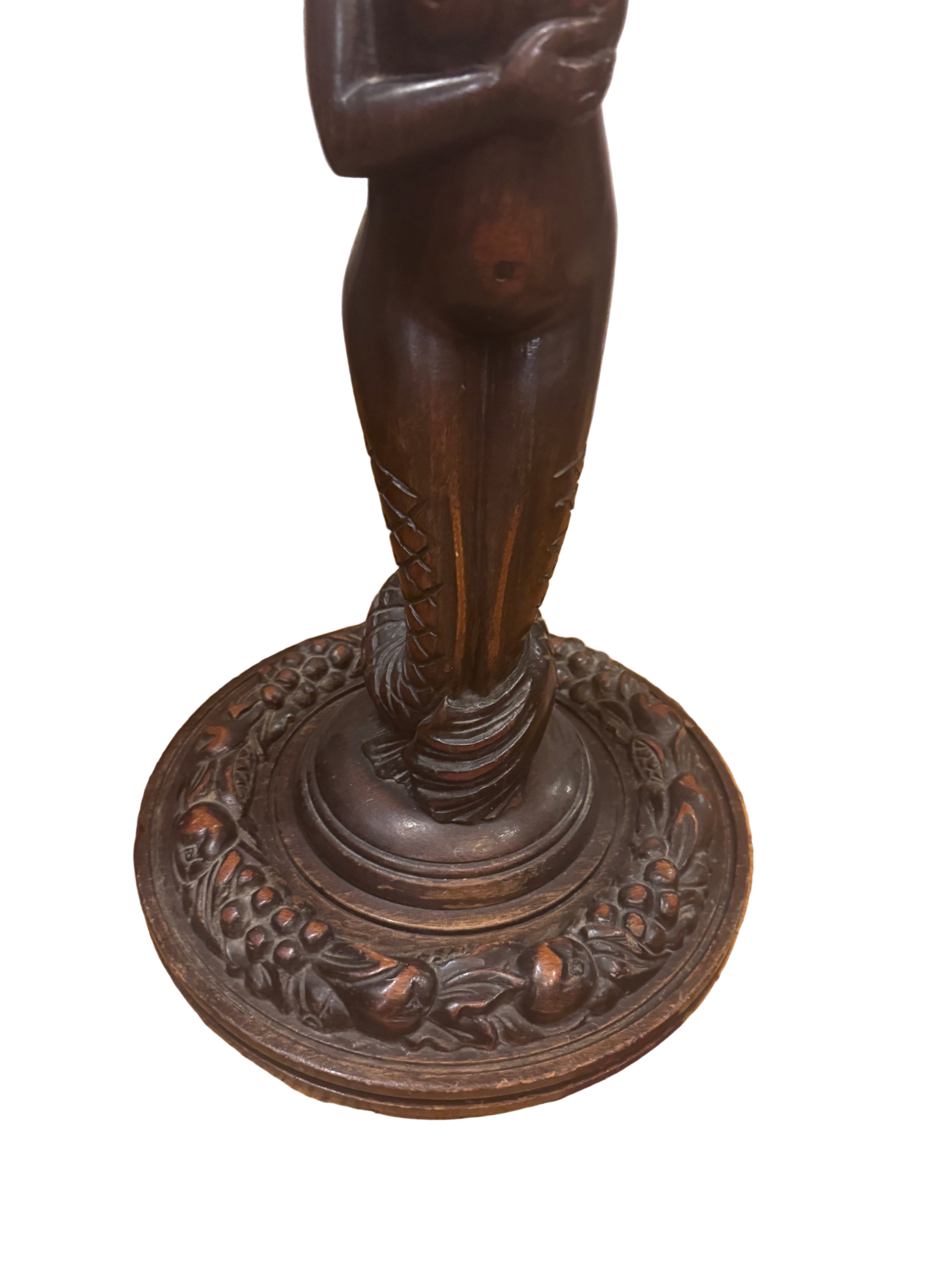 Antique Art Nouveau Style Carved Mahogany Mermaid Foor Ashtray Smoking Stand