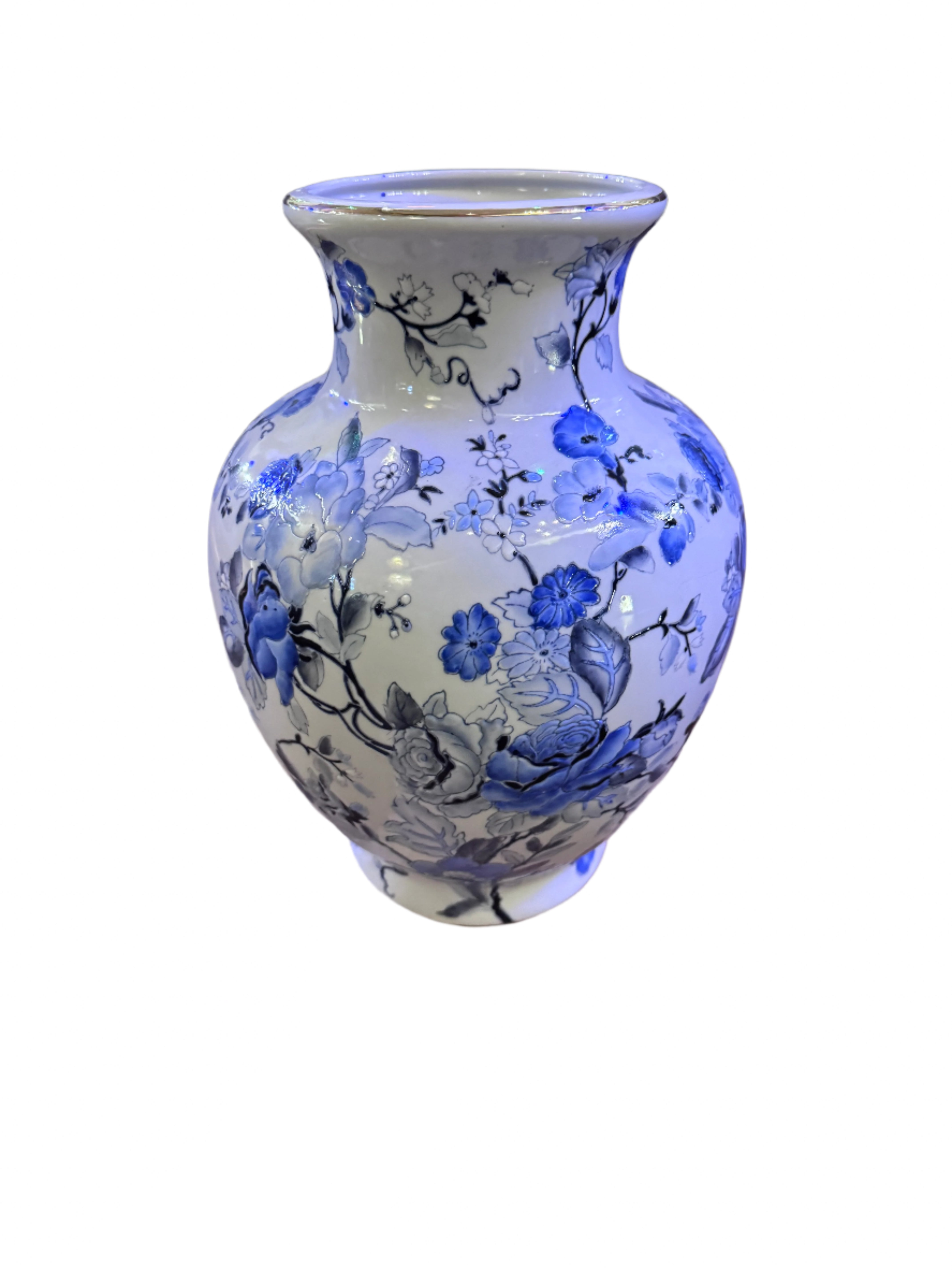 Vintage Chinese Blue and White Floral Vase