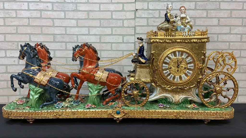 Antique Franz Hermle Monumental Capodimonte Style Vienna Porcelain Sculpted Mantel Clock/Centerpiece