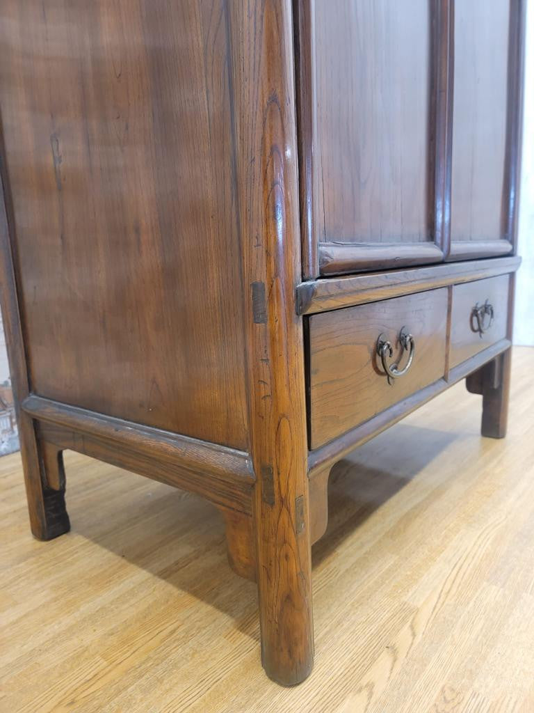 Antique Shanxi Province Tall 2 Drawer Elmwood Cabinet