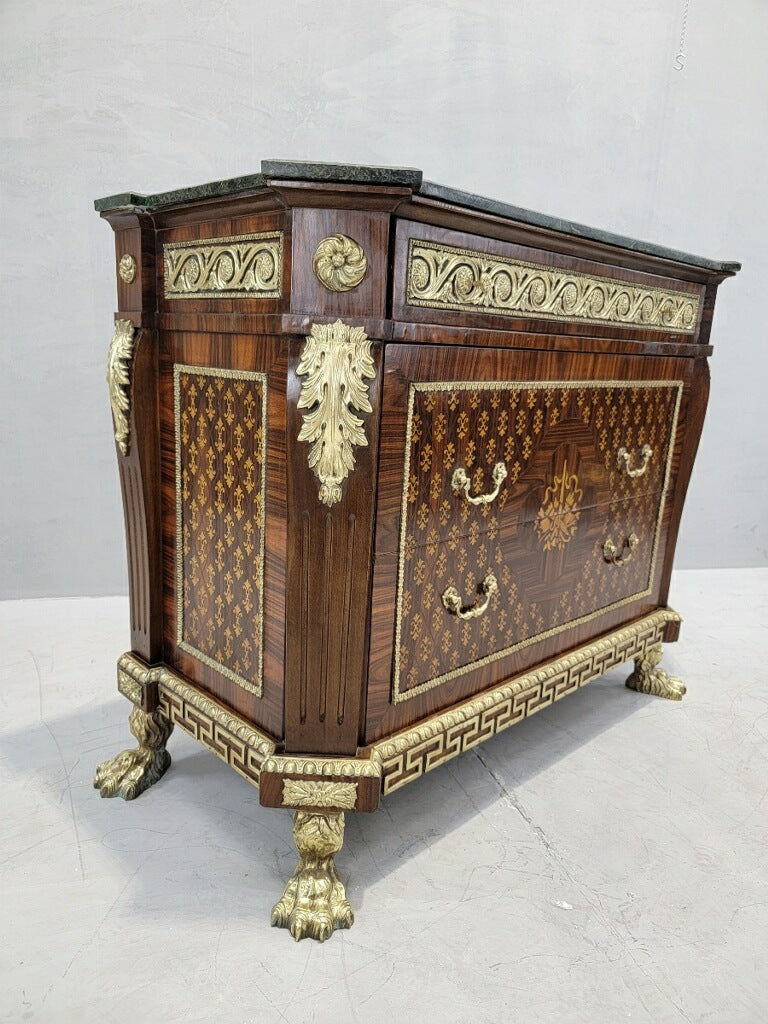 Antique French Empire Style Marquetry Inlay Chest Commode