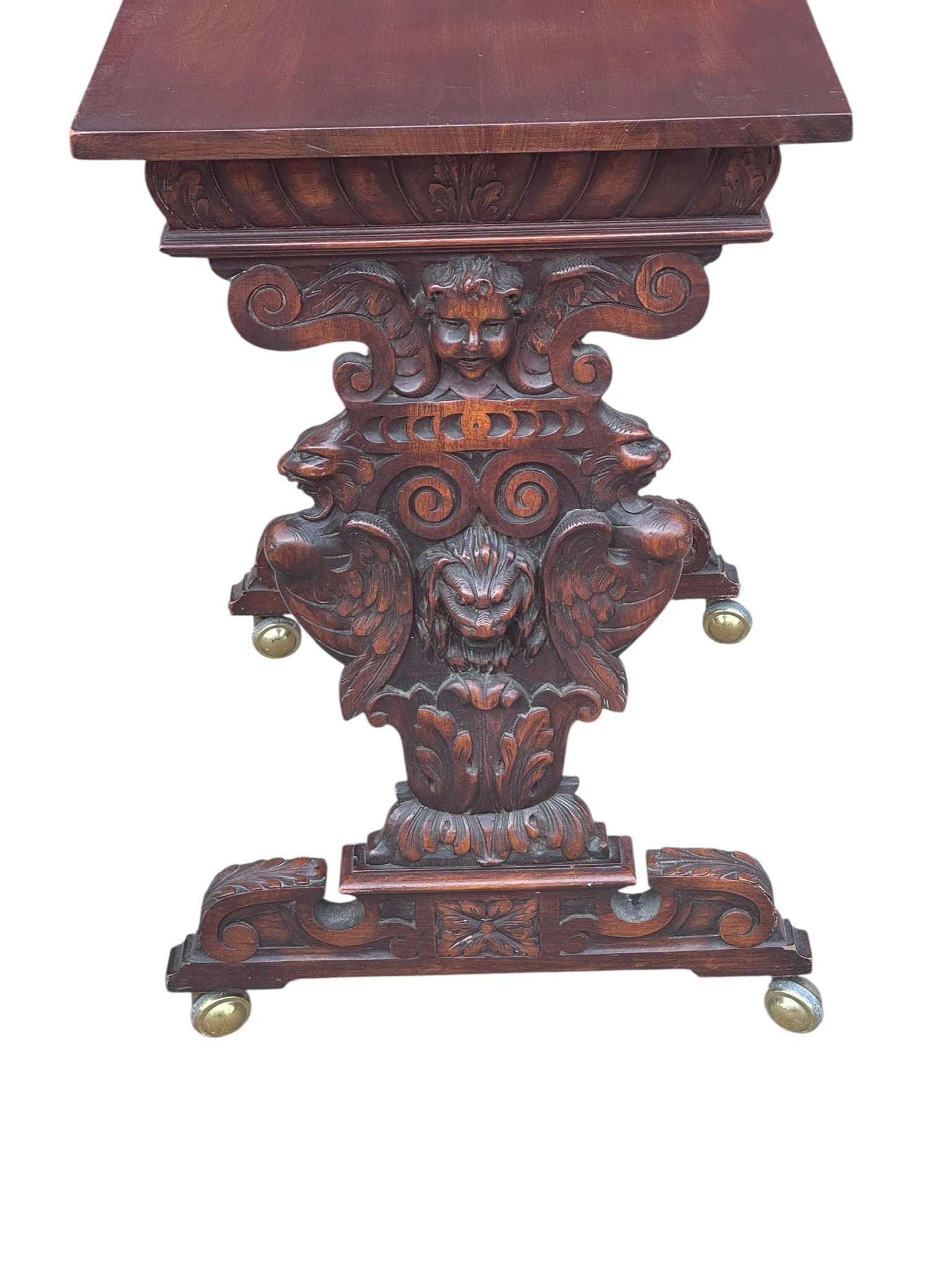 Antique Italian Renaissance Revival Carved Ornate Figural Console Table