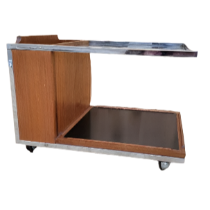 Mid Century Modern Chrome Trimmed Wood with Glass-Top Magazine Trolly on Casters