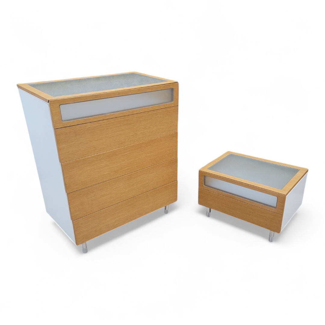 Postmodern Italian Frosted Glass Dresser with Side Chest