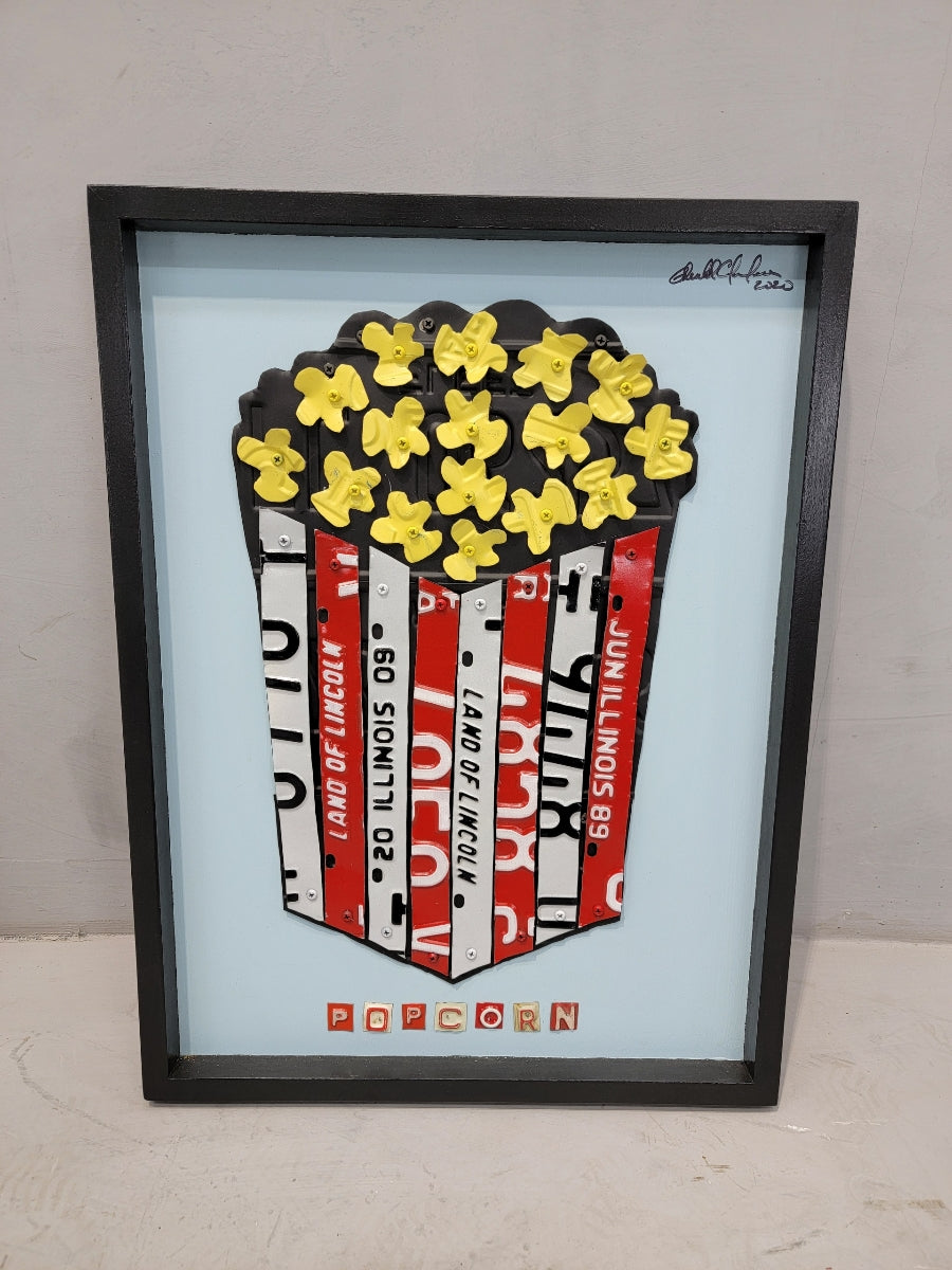 Artist Derek Christensen Original License Plate Popcorn Pop Art, Wall Art Signed