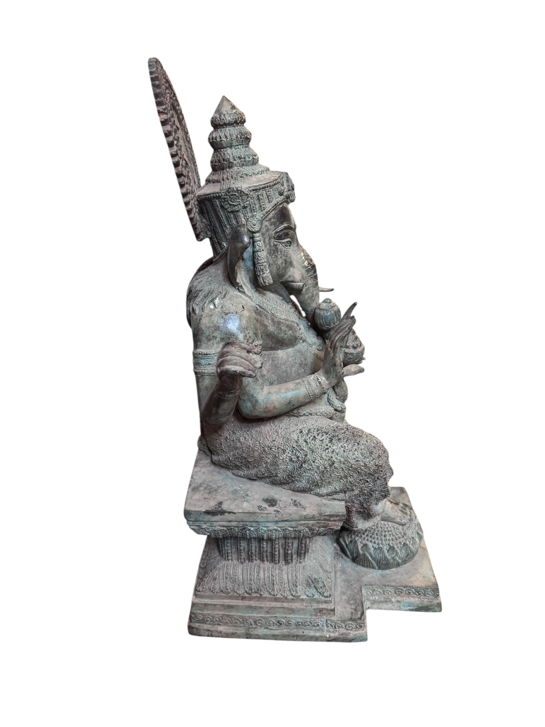 Antique Ganesha Statue Hindu Elephant God War Religious